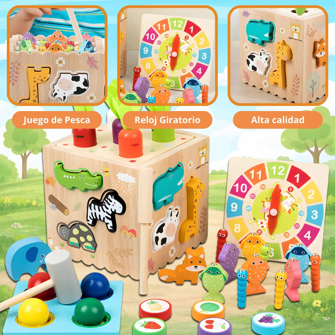 Cubo de Madera Montessori 8en1 – Aprende Jugando con 8 Actividades Diferentes