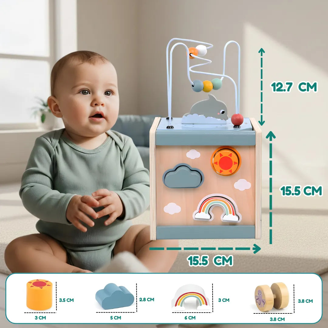 Cubo de Actividades Montessori 6en1 de Madera – Estimula la Creatividad y Coordinación