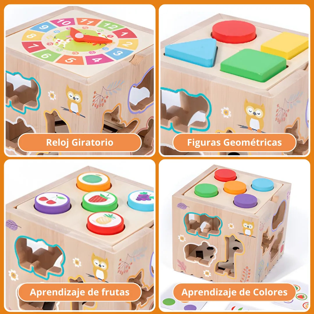 Cubo de Madera Montessori 8en1 – Aprende Jugando con 8 Actividades Diferentes