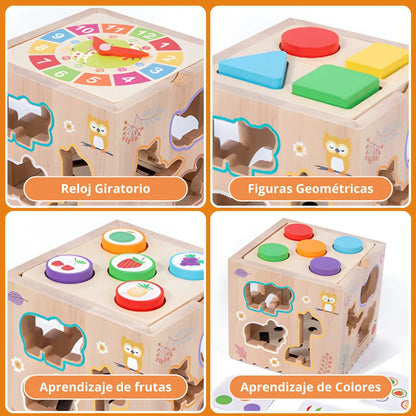 Cubo de Madera Montessori 8en1 – Aprende Jugando con 8 Actividades Diferentes