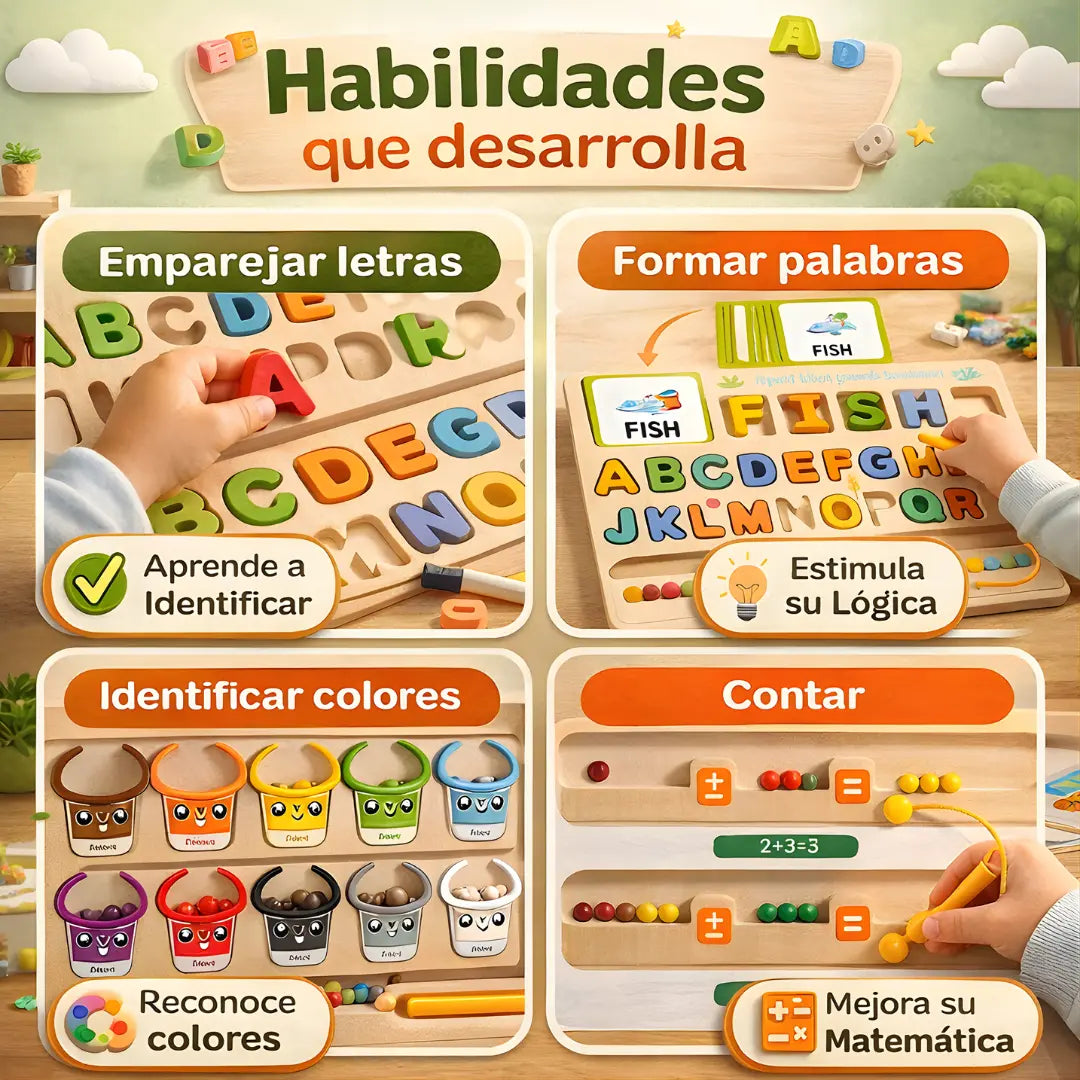 Rompecabezas Laberinto y Pizarron 3en1 de Madera – 3 Juegos en 1 para Aprender sin Pantallas