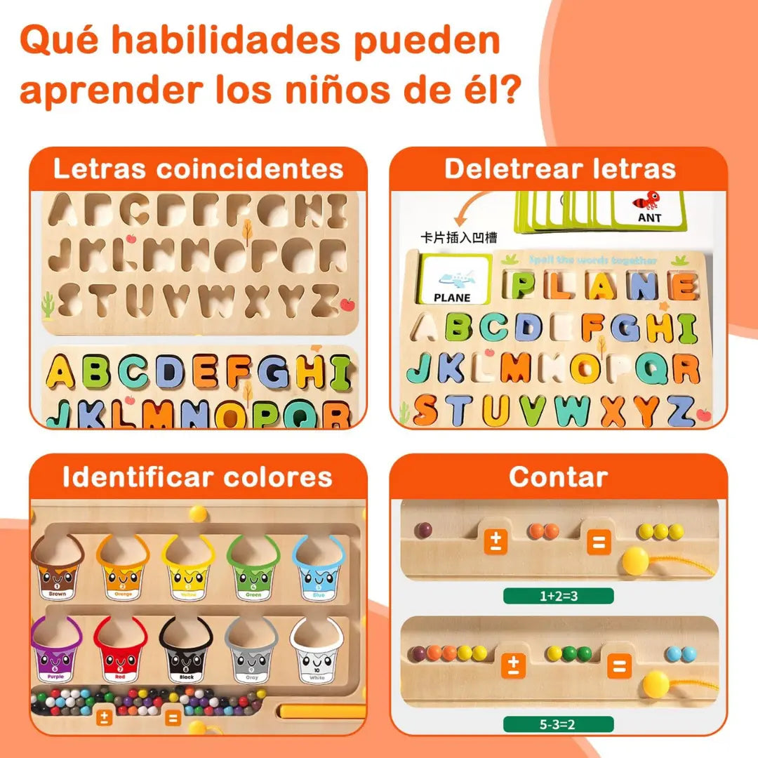 Rompecabezas Laberinto y Pizarron 3en1 de Madera – 3 Juegos en 1 para Aprender sin Pantallas