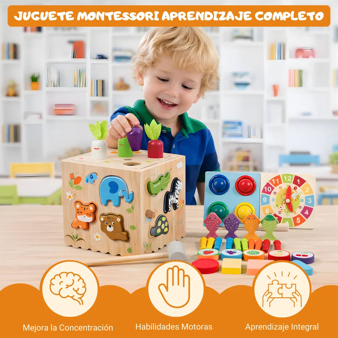 Cubo de Madera Montessori 8en1 – Aprende Jugando con 8 Actividades Diferentes