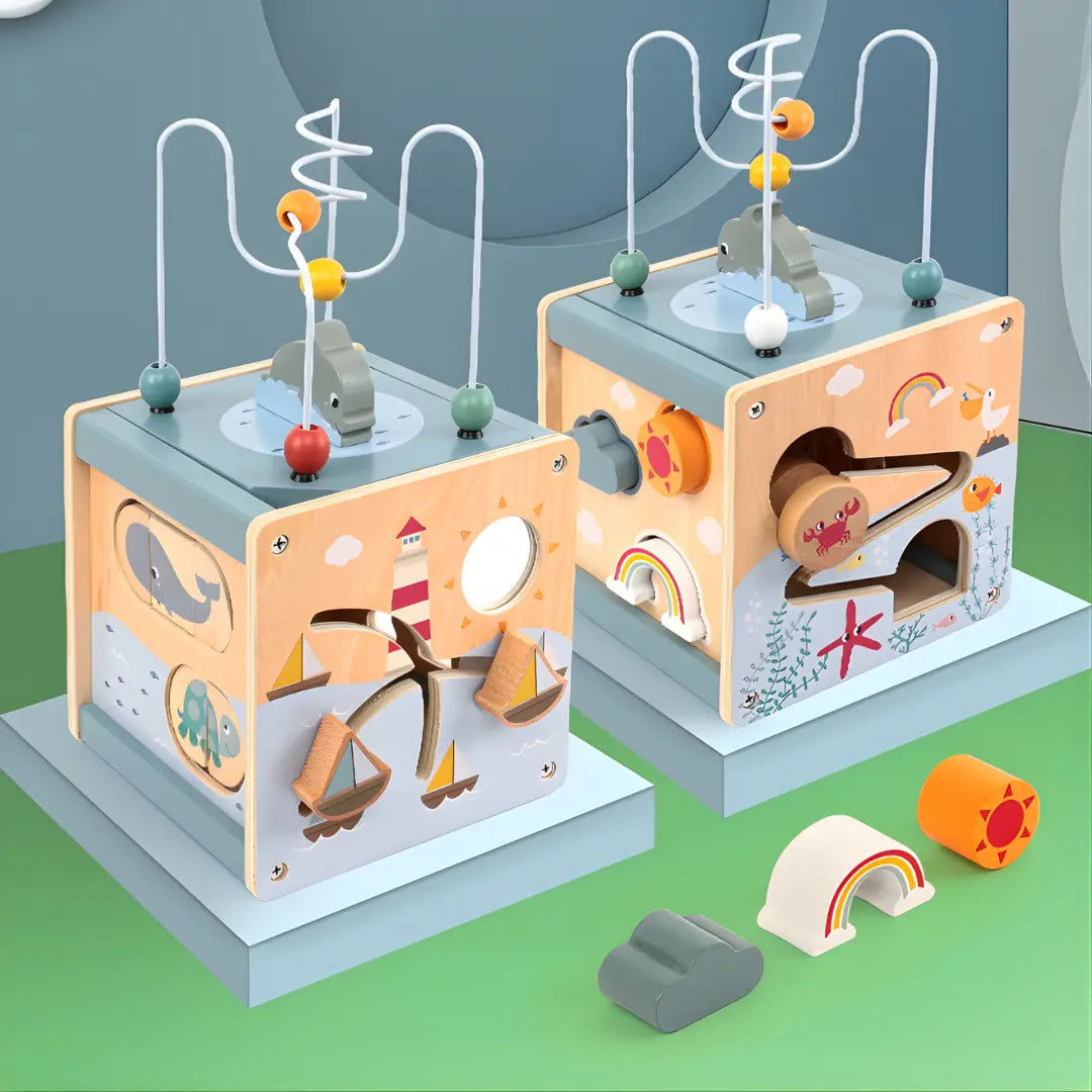 Cubo de Actividades Montessori 6en1 de Madera – Estimula la Creatividad y Coordinación
