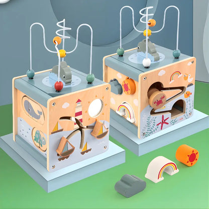 Cubo de Actividades Montessori 6en1 de Madera – Estimula la Creatividad y Coordinación