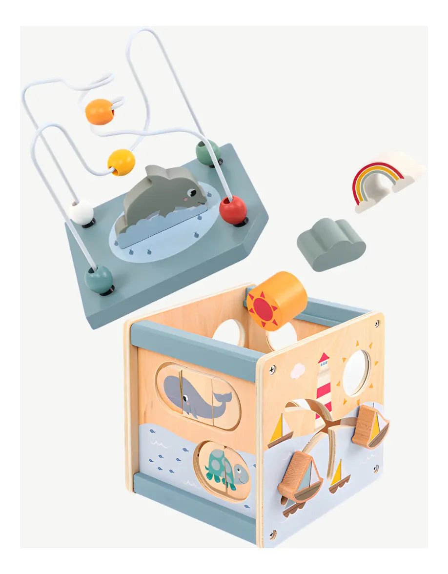 Cubo de Actividades Montessori 6en1 de Madera – Estimula la Creatividad y Coordinación