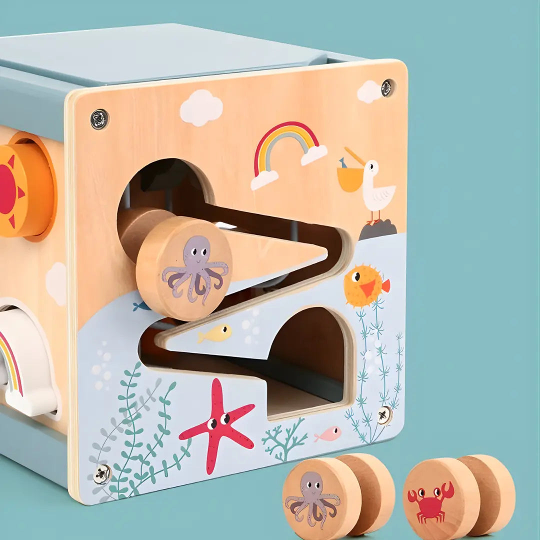 Cubo de Actividades Montessori 6en1 de Madera – Estimula la Creatividad y Coordinación