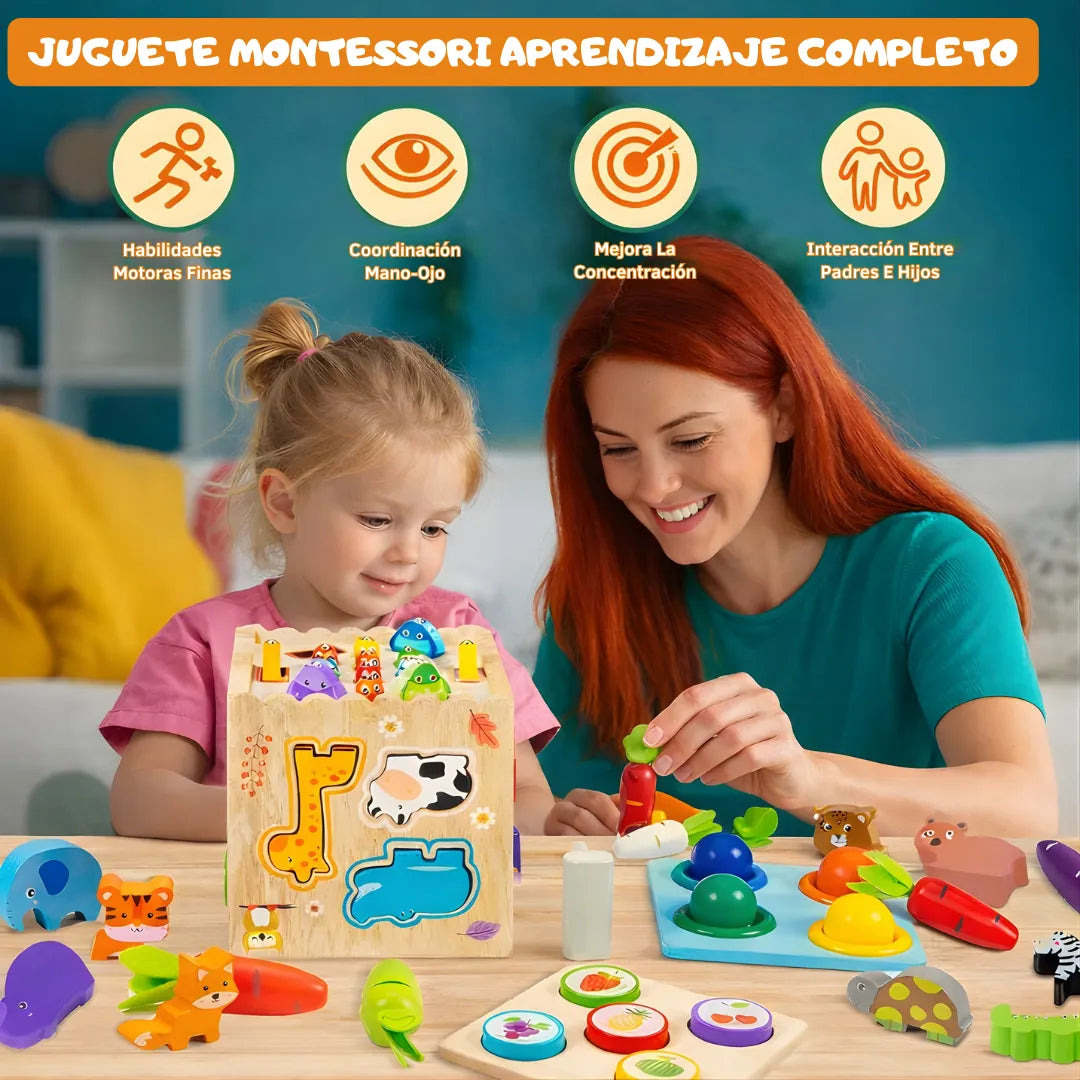 Cubo de Madera Montessori 8en1 – Aprende Jugando con 8 Actividades Diferentes