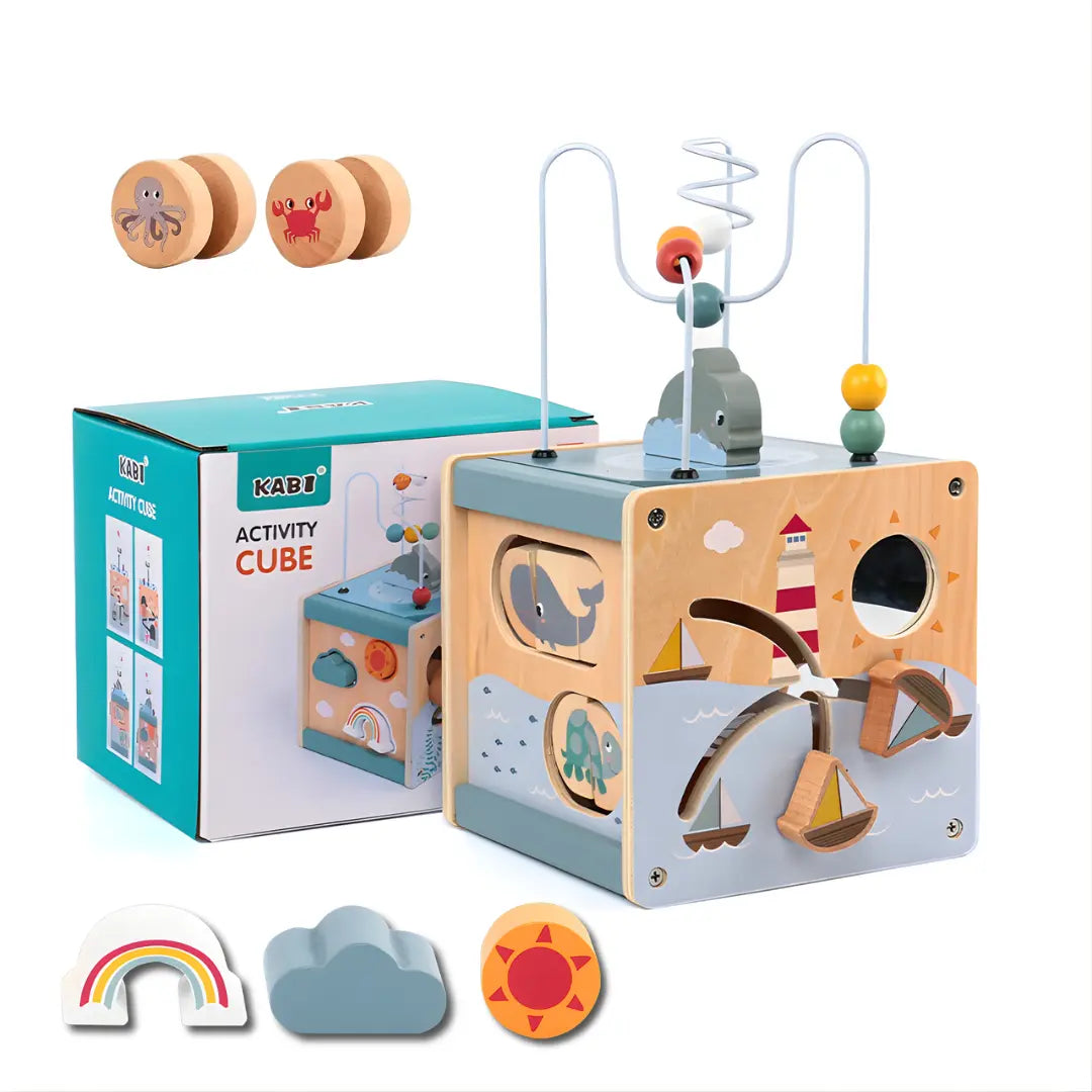 Cubo de Actividades Montessori 6en1 de Madera – Estimula la Creatividad y Coordinación