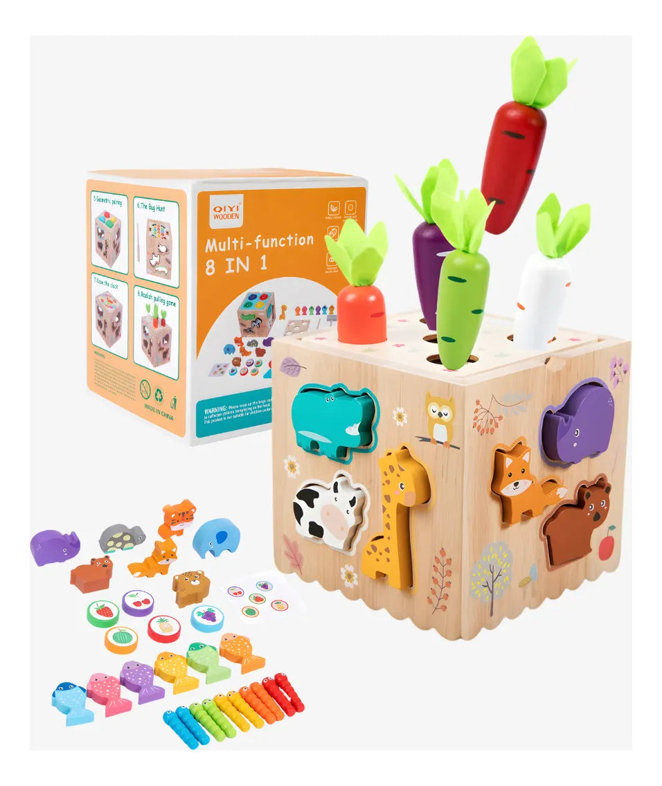 Cubo de Madera Montessori 8en1 – Aprende Jugando con 8 Actividades Diferentes