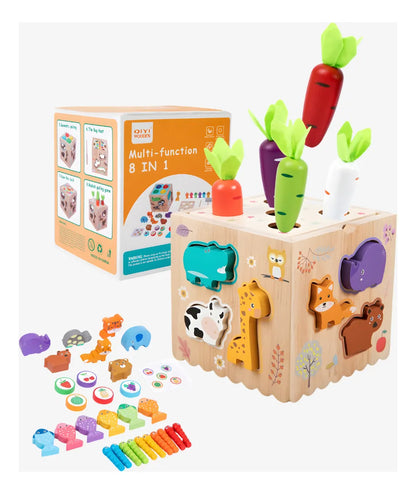 Cubo de Madera Montessori 8en1 – Aprende Jugando con 8 Actividades Diferentes