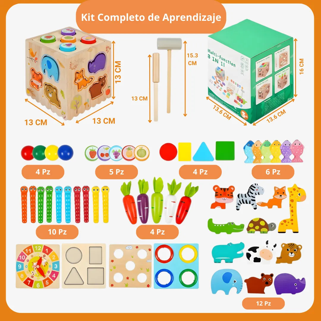 Cubo de Madera Montessori 8en1 – Aprende Jugando con 8 Actividades Diferentes
